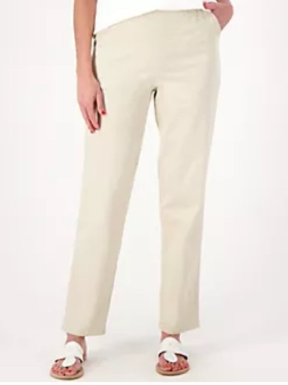 Straight-Leg Pull-On Pants in Light Cream
